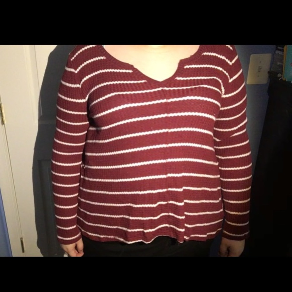 Women’s Long sleeved wine red& white striped shirt
